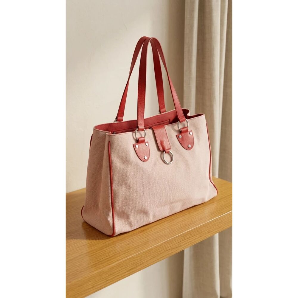 Maurizio Taiuti Open Tote — Blush Pink & Red Leather